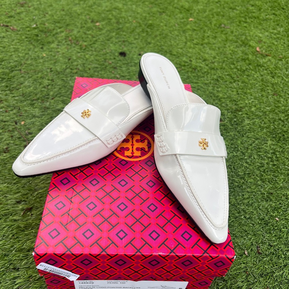 Tory Burch Backless Loafers in Pearl, size 9 in box
